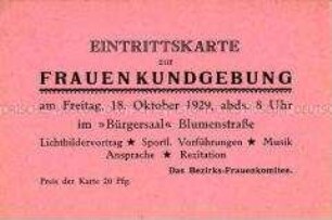 Eintrittskarte für eine Kundgebung des Bezirks-Frauenkomitees