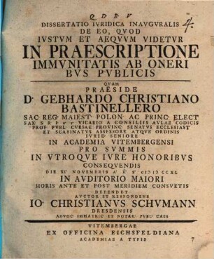 Diss. iur. inaug. de eo quod iustum et aequum videtur in praescriptione immunitatis ab oneribus publicis