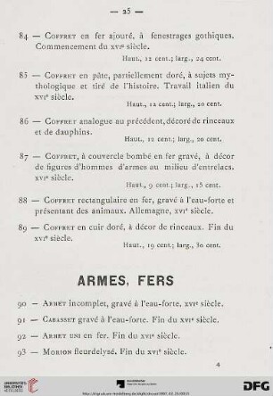 Armes, Fers (Nr. 90-128)