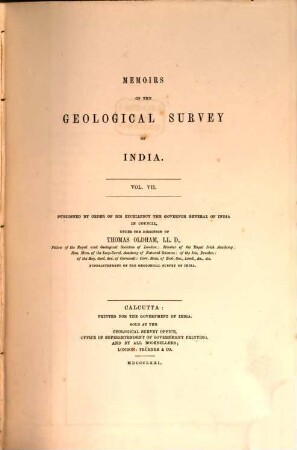 Memoirs of the Geological Survey of India. 7. 1871