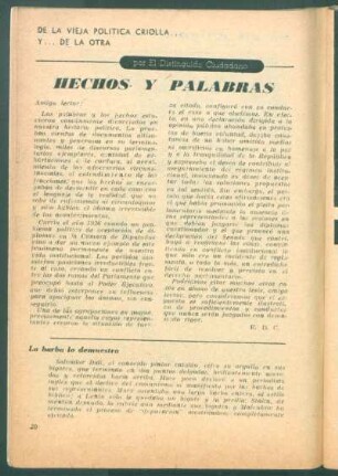 Hechos y palabras : De la vieja política criolla y ... de la otra