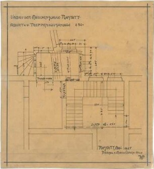 Billing, Hermann; Rastatt, Kapellenstr. 20; Mädchenschule, Umbau - Treppenhausanlage, Abort (Grundriss)