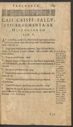 Caii Crispi Sallustii Fragmenta Ex Historiarum Lib. V.