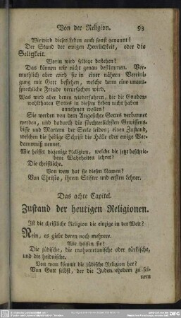 Das achte Capitel. Zustand der heutigen Religionen