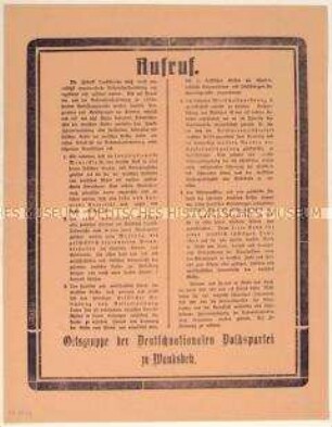 Aufruf der Deutschnationalen Volkspartei zur Einberufung einer Nationalversammlung im Zuge der Novemberrevolution