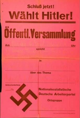 Versammlung der NSDAP-Ortsgruppe Achern: Adolf Hitler und die Landwirtschaft (in Gamshurst)