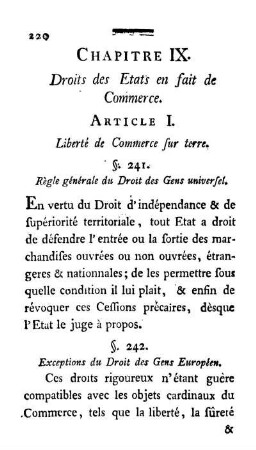 Chapitre IX. Droits des Etats en fait de Commerce.