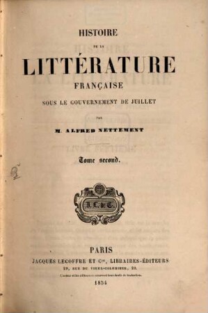 Histoire de la littérature française sous le Gouvernement de Juillet : [1830 - 1848]. 2