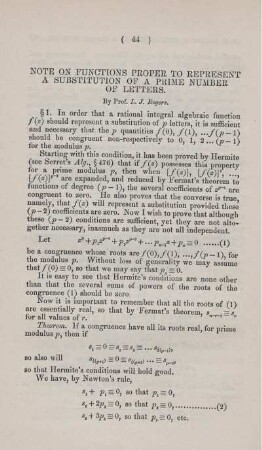 Note on functions proper to represent a substitution of a prime number of letters.