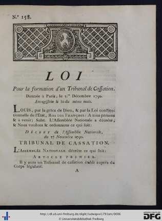 Loi Pour la formation d'un Tribunal de Cassation.