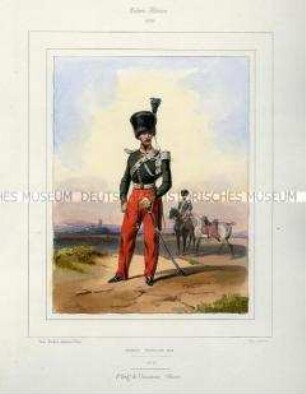 Uniformdarstellung, Offizier des 1. Jäger-Regiments, Königreich Frankreich, 1844. Tafel Nr. 269 aus: Galerie Militaire.