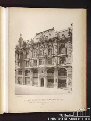 Architektonische Studienblätter. Serie III, No. 105. Wohn- und Geschäftshaus Kaiser Wilhelm-Strasse. No. 48. Berlin.