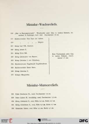 Miniatur-Wachsreliefs (Nr. 216-227)