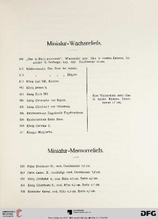 Miniatur-Wachsreliefs (Nr. 216-227)