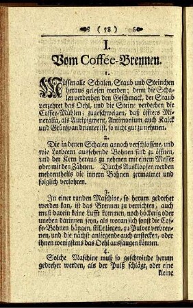 I. Vom Coffée-Brennen.