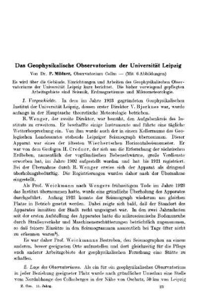 Das Geophysikalische Observatorium der Universität Leipzig