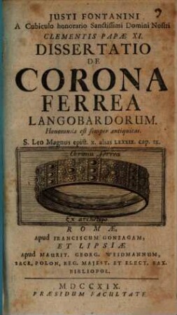 Dissertatio de corona ferrea Langobardorum