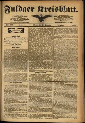 Erste Ausgabe vom Montag, den 21. Dezember 1908.