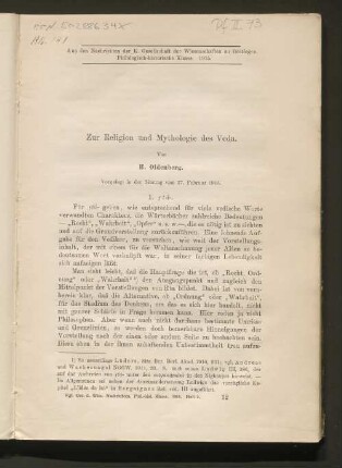 Zur Religion und Mythologie des Veda. 1.