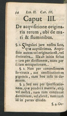Caput III. De acquisitione originaria rerum, ubi de mari & fluminibus.