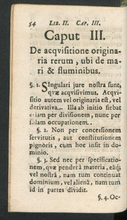 Caput III. De acquisitione originaria rerum, ubi de mari & fluminibus.