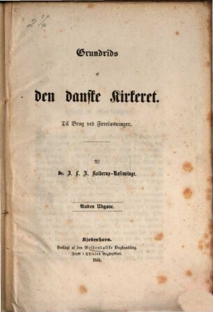 Grundrids af den danske Kirkeret : Til Brug ved Foreläsninge. Anden Udgave