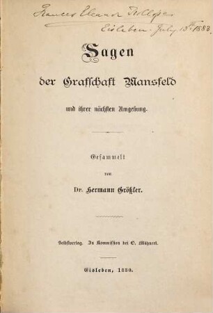 Sagen der Grafschaft Mansfeld und ihrer nächsten Umgebung