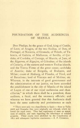 Foundation of the audiencia of Manila