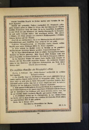 Die englischen Gewässer als Kriegsgebiet erklärt.