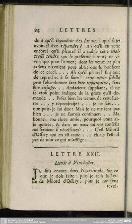 Lettre XXII. Lundi à Vinchester