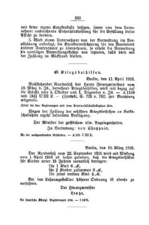 Kriegsbeihilfen : [A. Behörden und Beamte]
