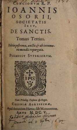Conciones : In quinque Tomos distinctae, 3. De Sanctis