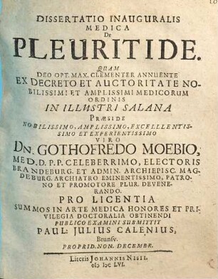 Dissertatio Inauguralis Medica De Pleuritide