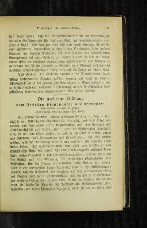 ¬Die¬ moderne Bildung : vom sittlichen Standpunkte aus betrachtet ; (Fortsetzung, siehe Dezember-Heft 1891)