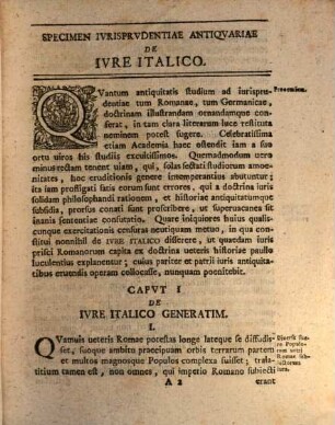 Specimen iurisprudentiae antiquariae de iure italico
