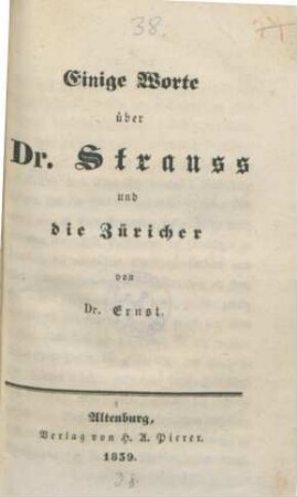 Einige Worte über Dr. Strauss und die Züricher