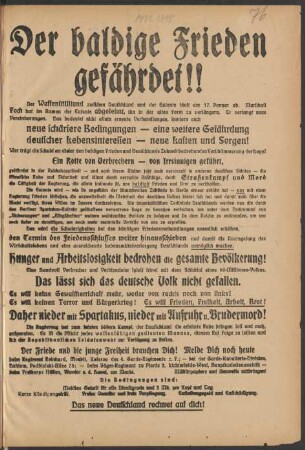 Der baldige Frieden gefährdet!! Der Waffenstillstand zwischen Deutschland und der Entente läuft am 17. Januar ab.