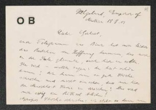 Brief von Otto Brahm an Gerhart Hauptmann