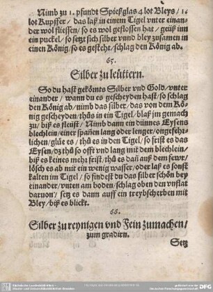 66. Silber zu reynigen und Fein zumachen/zum gravirn.