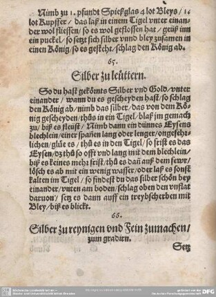 66. Silber zu reynigen und Fein zumachen/zum gravirn.
