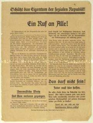 Aufruf zum Schutz des Heeresgutes im Zuge der Novemberrevolution 1918