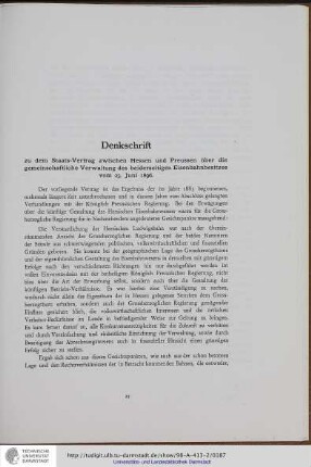 Denkschrift zu dem Staatsvertrag zwischen Hessen und Preussen über die gemeinschaftliche Verwaltung des beiderseitigen Eisenbahnbesitzes vom 23. Juni 1896