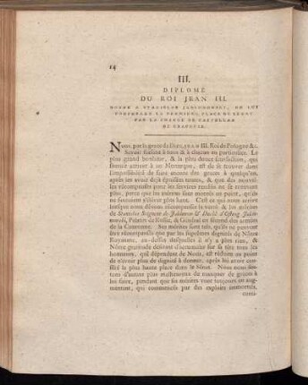 III. Diplome Du Roi Jean III. Donne A Stanislas Jablonowski [...]