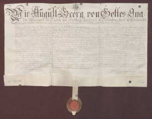 Erbbestandsbrief des Markgrafen August Georg von Baden-Baden gegen Christoph Trautman über die obere Mühle zu Rastatt