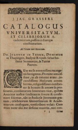 Catalogus Vniversitatvm, Et Celebriorum Academiarum, passim in Europa constitutarum.
