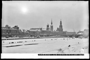Dresden, die vereiste Elbe 1929, Blick auf Brühlsche Terrasse und Augustusbrücke