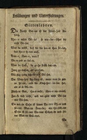 Lesuebungen und Unterhaltungen: Sittenlehren