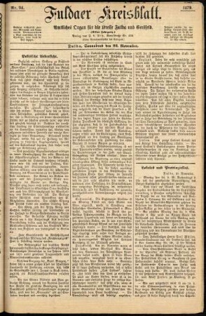 Erste Ausgabe vom Samstag, den 22. November 1879.