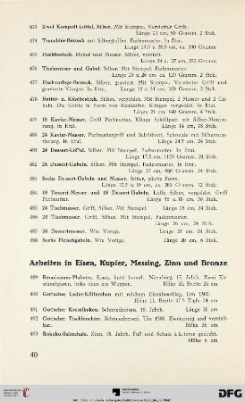 Arbeiten in Eisen, Kupfer, Messing, Zinn und Bronze (Nr. 489-557)