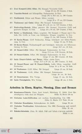 Arbeiten in Eisen, Kupfer, Messing, Zinn und Bronze (Nr. 489-557)